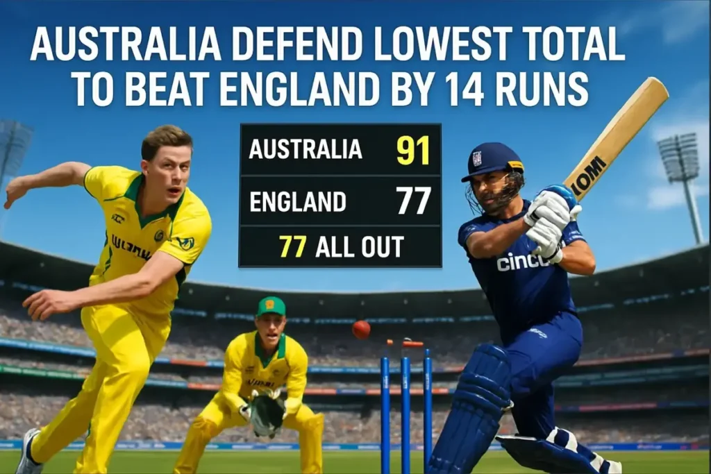 Australia Defend Lowest Total of 91 to Beat England by 14 Runs